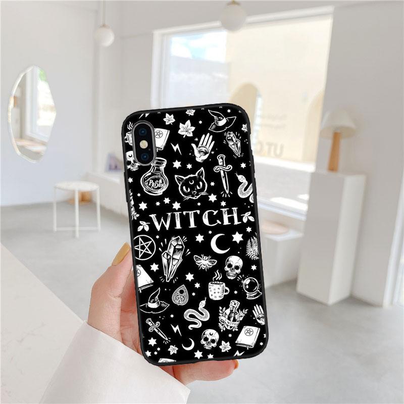 LO93 Witch Divination Tarot Moon Soft Shell Phone Case for iPhone 16 15 14 13 12 Pro Max Plus Mini