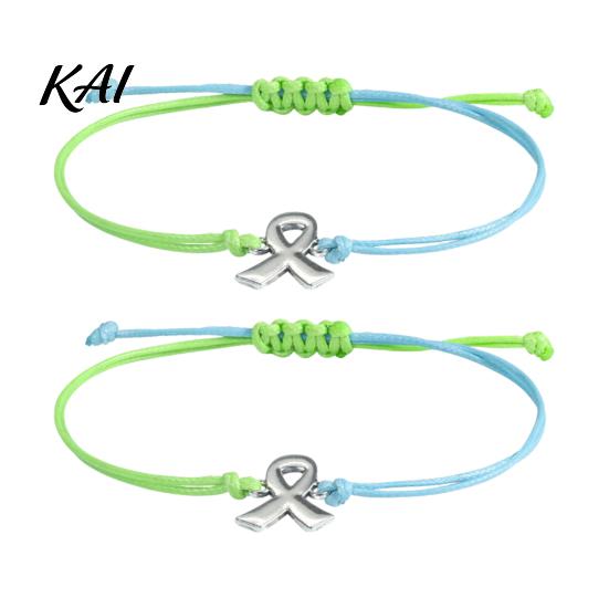 Health Care Theme Gifts 2 Pcs Breast Cancer Awareness Bracelets, Adjustable Braided String Soft Woven Rope Jewelry Bracelets with Ribbon Charm,