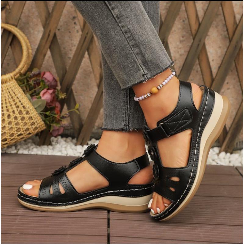 2026 Summer Women Sandals New Hollow Out Wedge Flowers Casual Sandalias Retro Platform  Comfortable Plus Size
