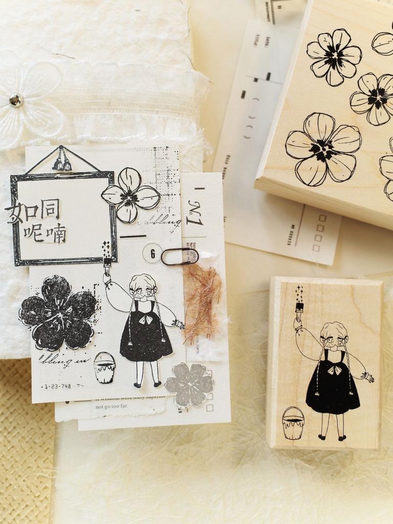 Little Girl Journal Stamps Scrapbooking  Series, Red Rubber, All Maple Can Be Versatile Small Flowers Yier Studio