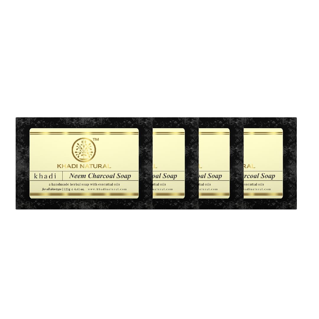

Khadi Natural Neem Charcoal Soap Bars Deep Cleansing Detox Bath Soap For Clear Skin All Types Pack Of 4 x125 g Each