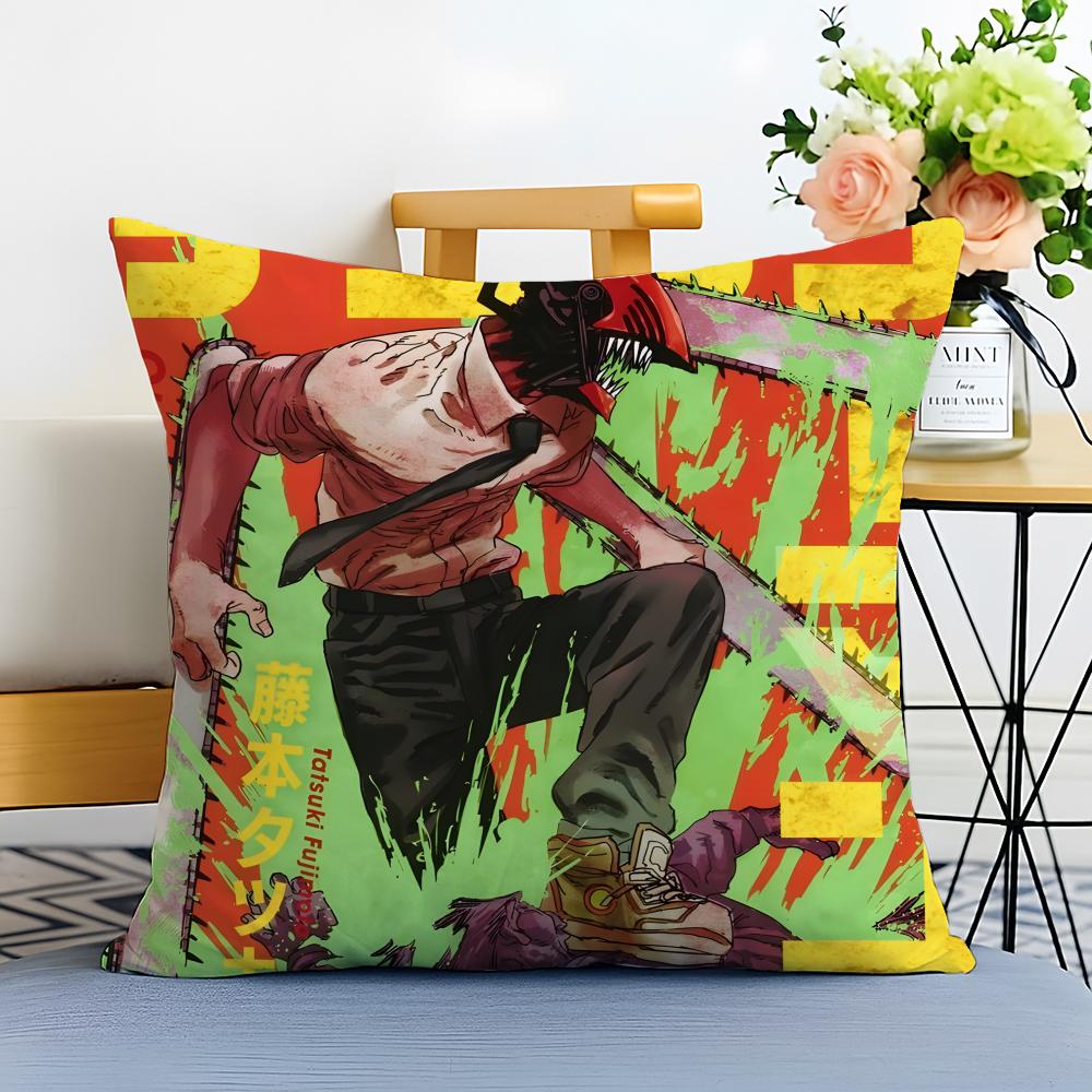 CChainsaw Man Cushion Cover Washable Linen Pillowcase Soft for Sofa Bed Cozy Home Room Decor