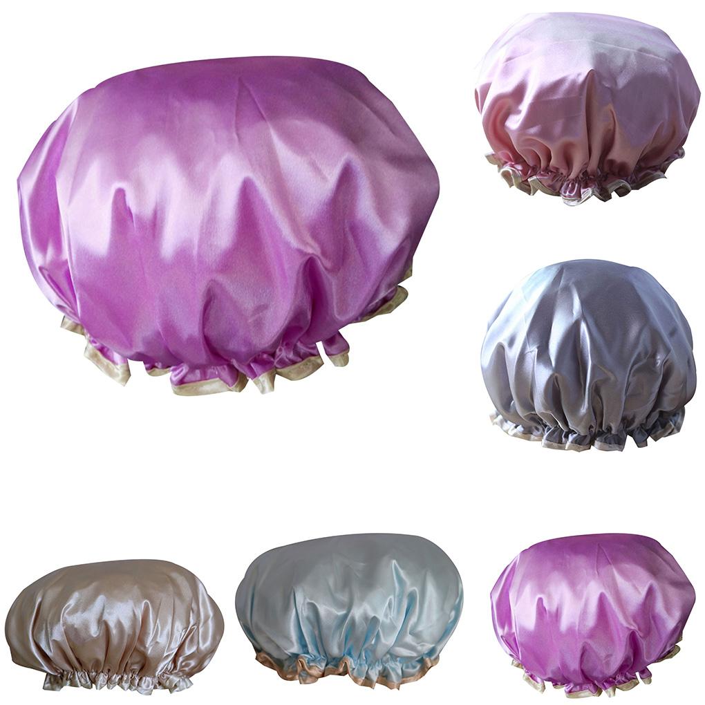 Waterproof Satin Shower Cap Elasticated Reusable Salon Hat Double Protector