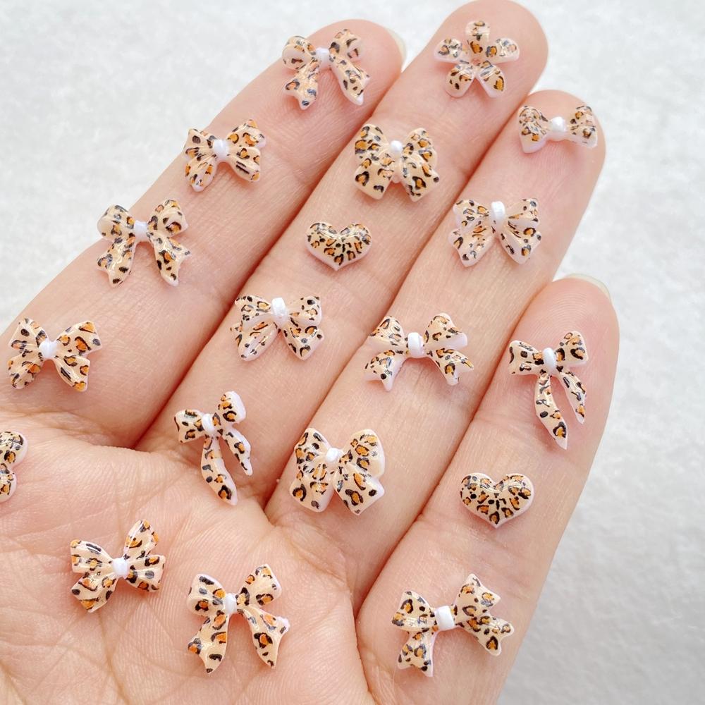 

50Pcs Cute Mini Colorful leopard print bow Nail Art Resin Designer Charms DIY Craft For Nail 3D Decorations Jewelry