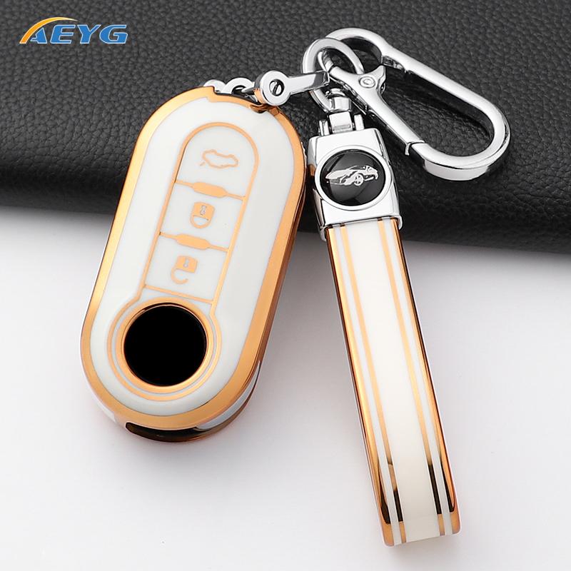 Car Key Case Cover for Fiat 500 Ducato Panda 500L Punto Lancia Musa for Citroen Car Keyring Luxury Keychain Interior Accessories