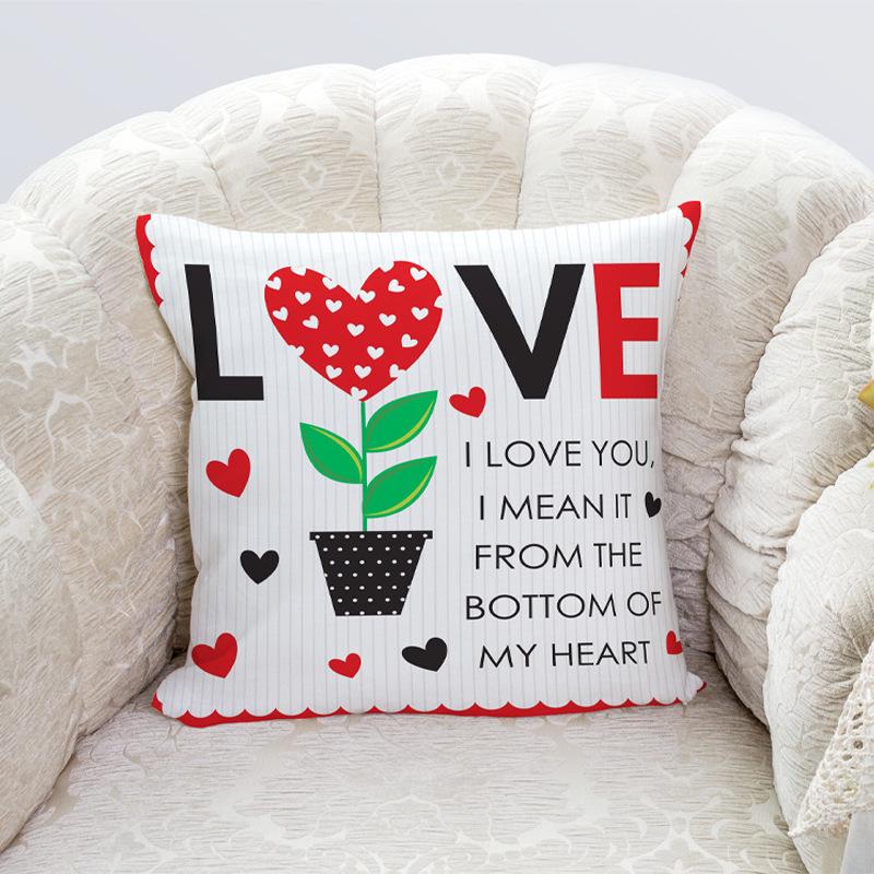 Valentine's Day Cushion Short Plush Love Printed Cushion Cover Car Bedside Cushion Gift