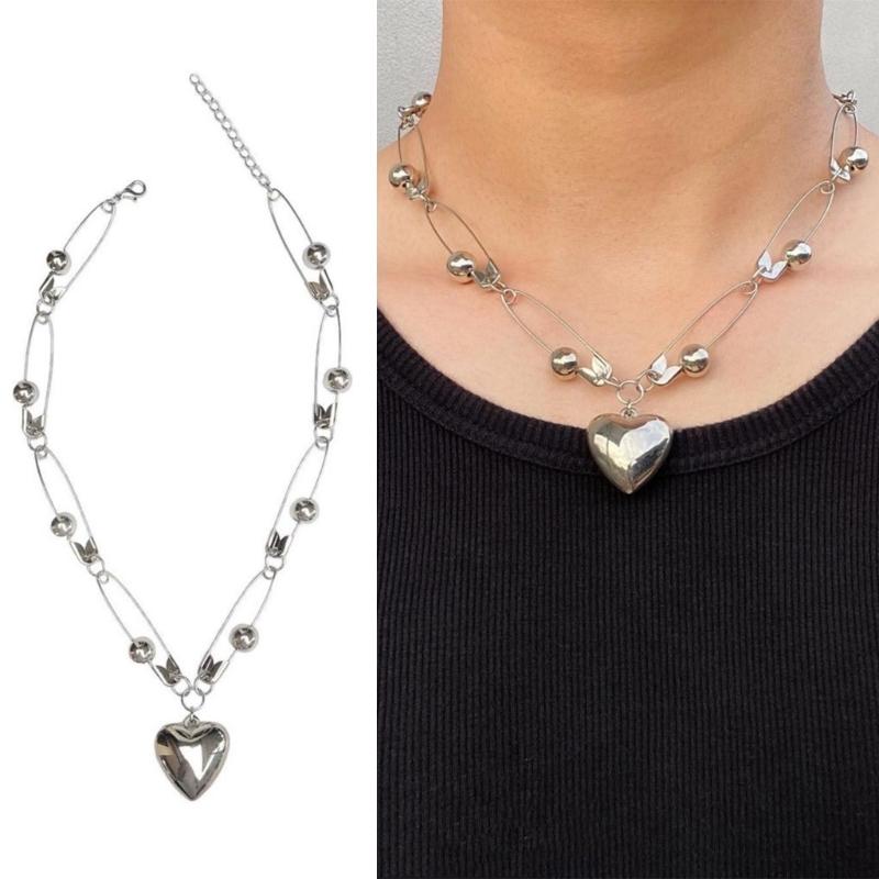 Exquisite Heart Necklace Romantics Metal Neck Chain Y2K Fashion Jewelry Safty Pin Splicing Necklace Women Girl