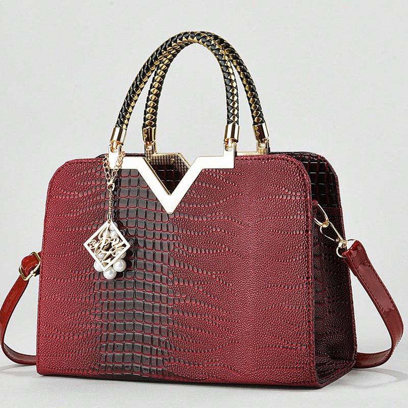 Women’s Large Capacity Crocodile Pattern Top Handle Bag, Light Luxury High-End All-Match Shoulder Crossbody Fashion Purse