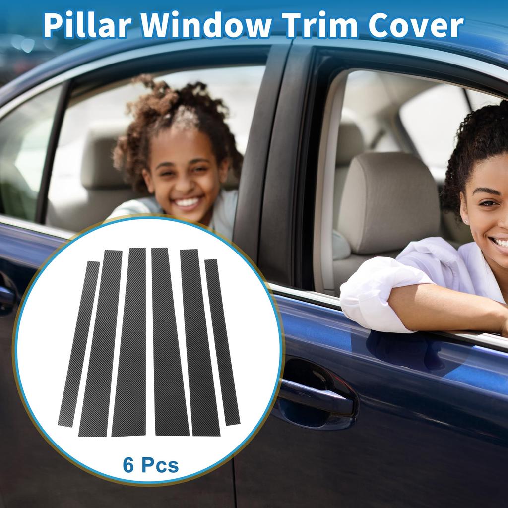 ABSOPRO Door Pillar Window Trim Stickers for Pillar Door Outer Exterior Covers for Mitsubishi Pajero Carbon Fiber Pattern Black Anti-Scratch Posts,