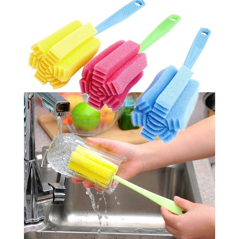 1PACK/3 Pcs Kitchen Cleaning Tool Sponge Brush For Wineglass Bottle Coffe Tea Glass Random Color