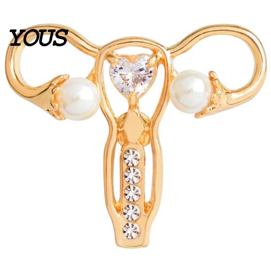 Brooch with Faux Pearl Uterus Rhinestone Pearl, Human Organ Lapel Pin, Women Statement Badge Hollow Shaped Jewelry for Coats Sweaters Scarves Pin
