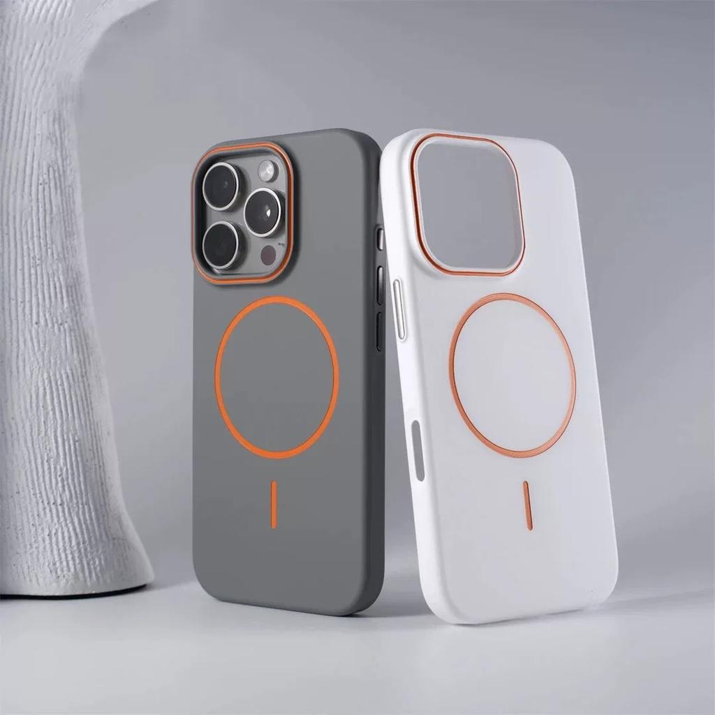 Applicable To IPhone16promax Skin Friendly Matte Contrast Color Thin Circle Magnetic Suction Phone Case Apple 15 Anti Fall Protection Case