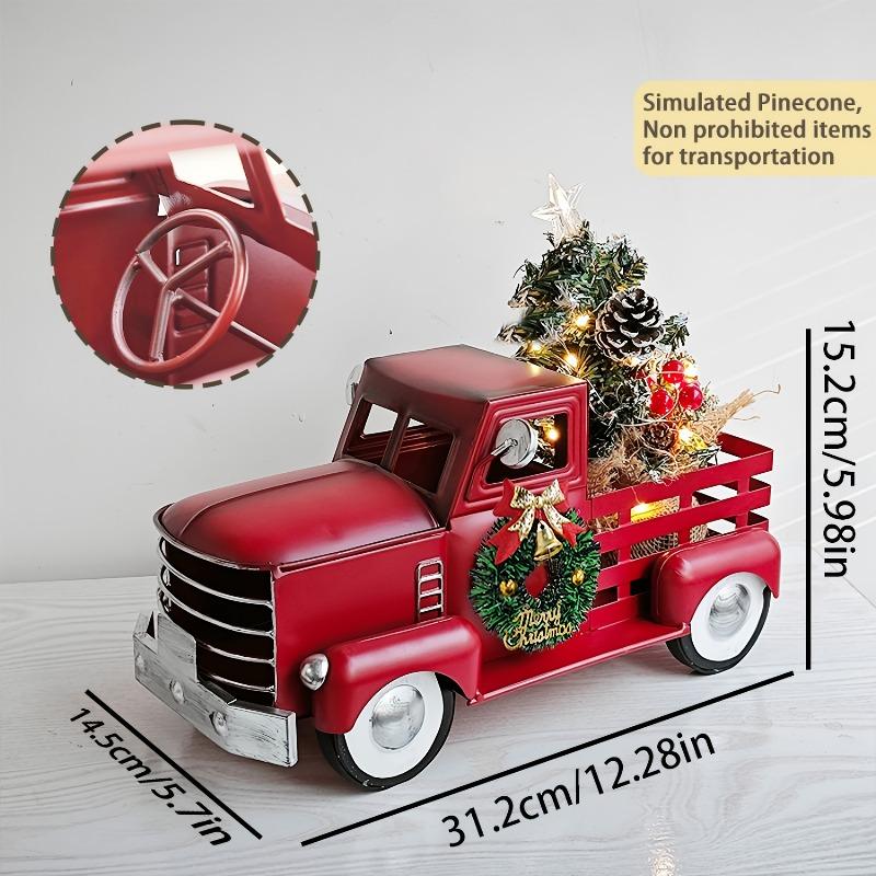 

Vintage Red Christmas Truck Decor with Lights Metal Pickup Truck Retro LED Light Christmas Tree Home Party Xmas Decor Kids Gift
