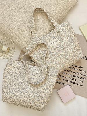 6343 Corduroy Floral Small Bento Handbag: Versatile Storage for Work, Shopping, and Outings.