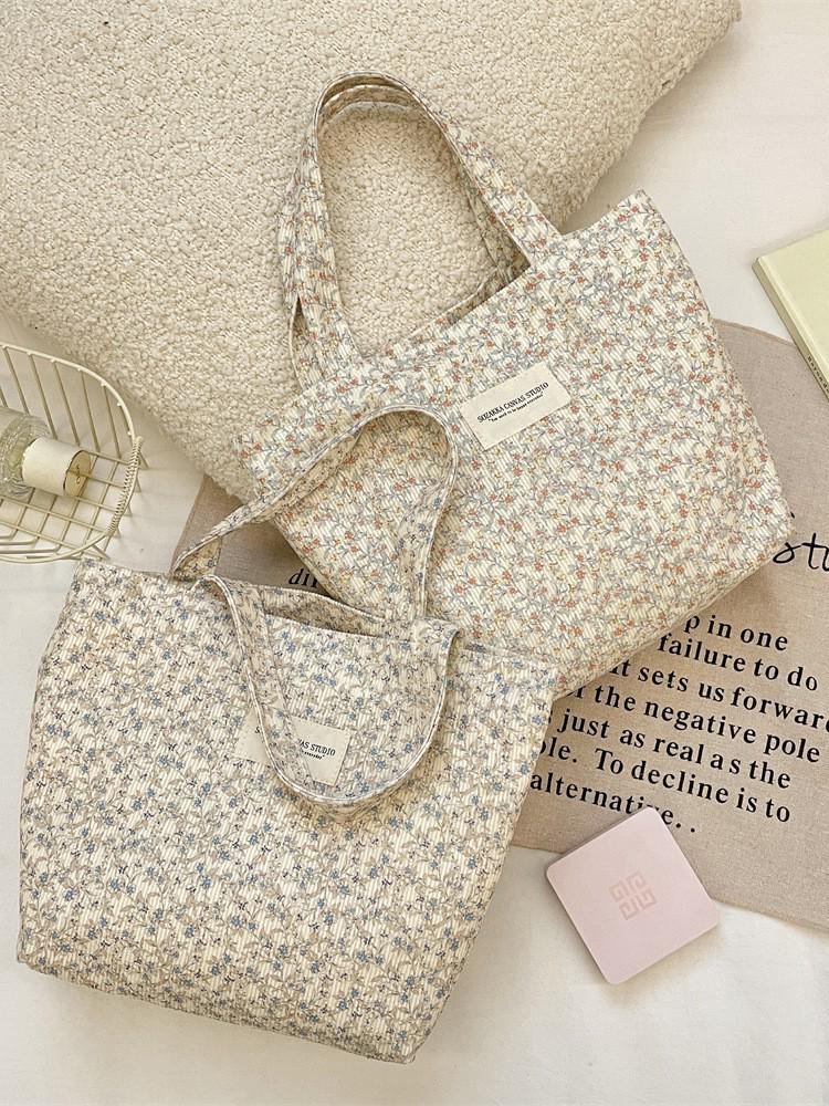 6343 Corduroy Floral Small Bento Handbag: Versatile Storage for Work, Shopping, and Outings.