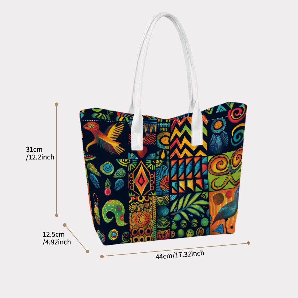 Colorful Ethnic Pattern Tote Bag Large Capacity Daily Use Shoulder Handbag
