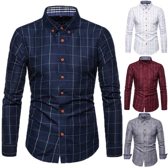 Men Shirt Plaid Print Long Sleeve Button Formal Single-breasted Warm Business Plus Size Autumn Top Male Clothes