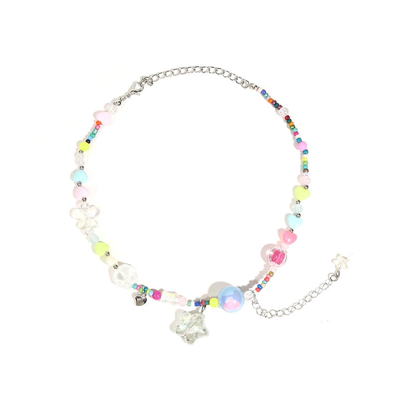 Cartoon Jewelry Candy Pendant Necklace Colourful Irregular Collar Bone Chain Star Cute Clavicle Chain Women