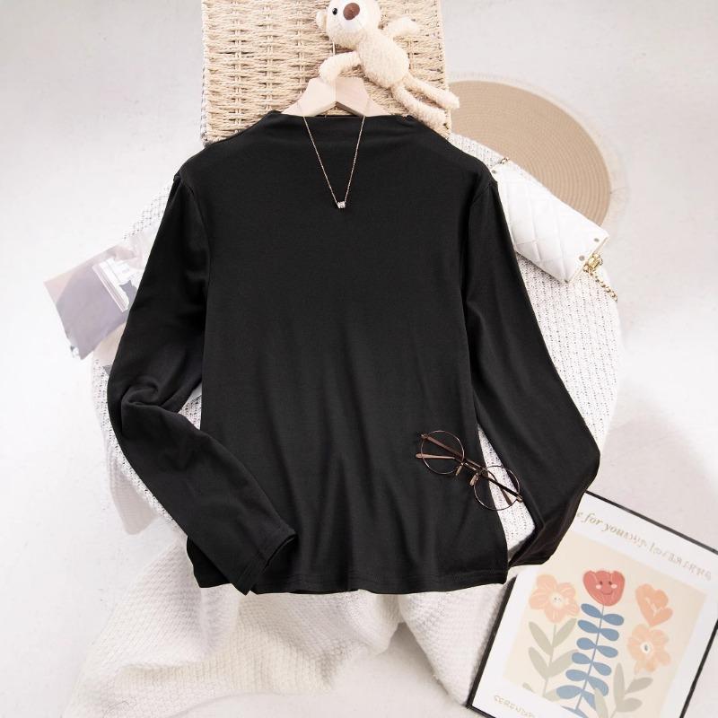 

Однотонная женская рубашка с высоким воротом и длинными рукавами XL чёрный