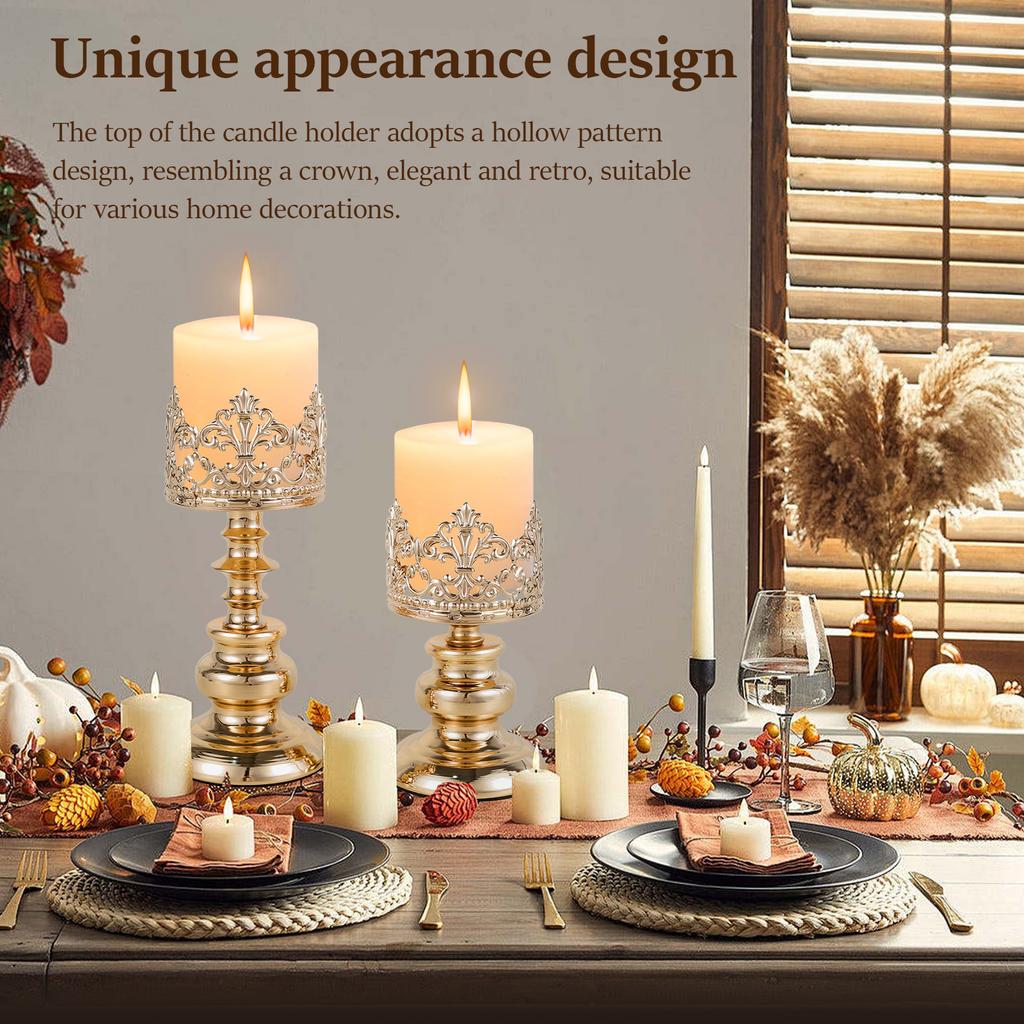 Vintage Elegant Metall Järn Ljusstake Bordsskiva Ljusstakar med Genombrutet Mönster för Bröllopsdag Hemdekorationer