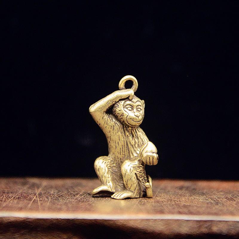 Brass Monkey Zodiac Keychain Decorative Figurine Chinese New Gift Tea Pet Ornament Brass Monkey Zodiac Keychain