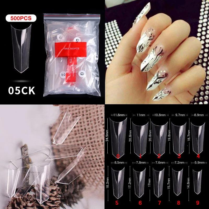 500pcs/bag Coffin False Nail Tips Clear Ballerina Stiletto Rounded Square Acrylic Fake Nails Extension System UV Gel Manicure
