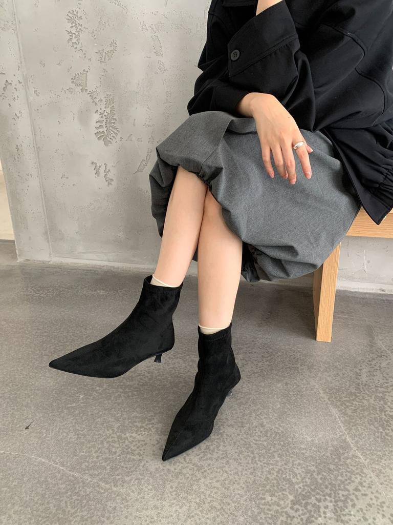 High Heel Pointed Suede Khaki Skinny Boots Short Boots Women's Shoes 2025 New Spring and Autumn Single Boots Korean Small Naked Boots