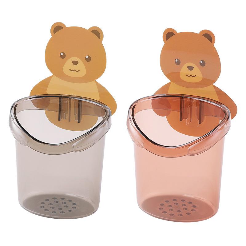 Toilet Bear Hug Toothbrush Cup Toothpaste Storage Rack Bathroom Non-Punching Wall-Mounted Drain Bear Storage Cup
