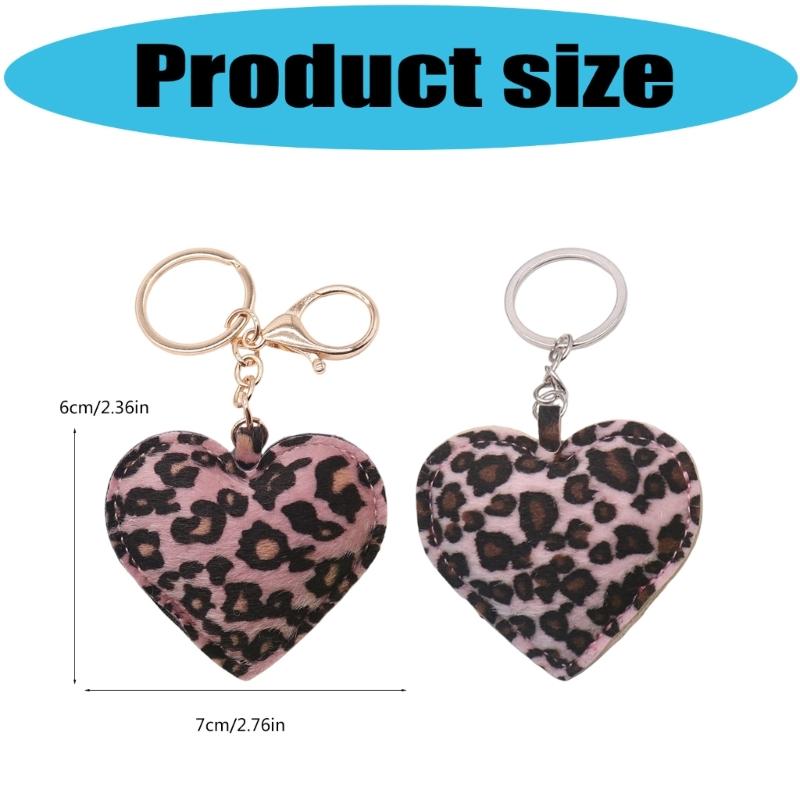 Leopard Print Heart Shaped Keychain with Metal Hook PU Leather Accessory for Fashionable Everyday Carry Item