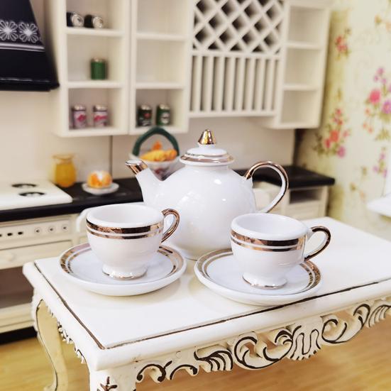 1 Set Dollhouse Tea Set Realistic Decoration 1/6 Scale Mini Ceramic Tea Set Accessories for Kitchen Scene