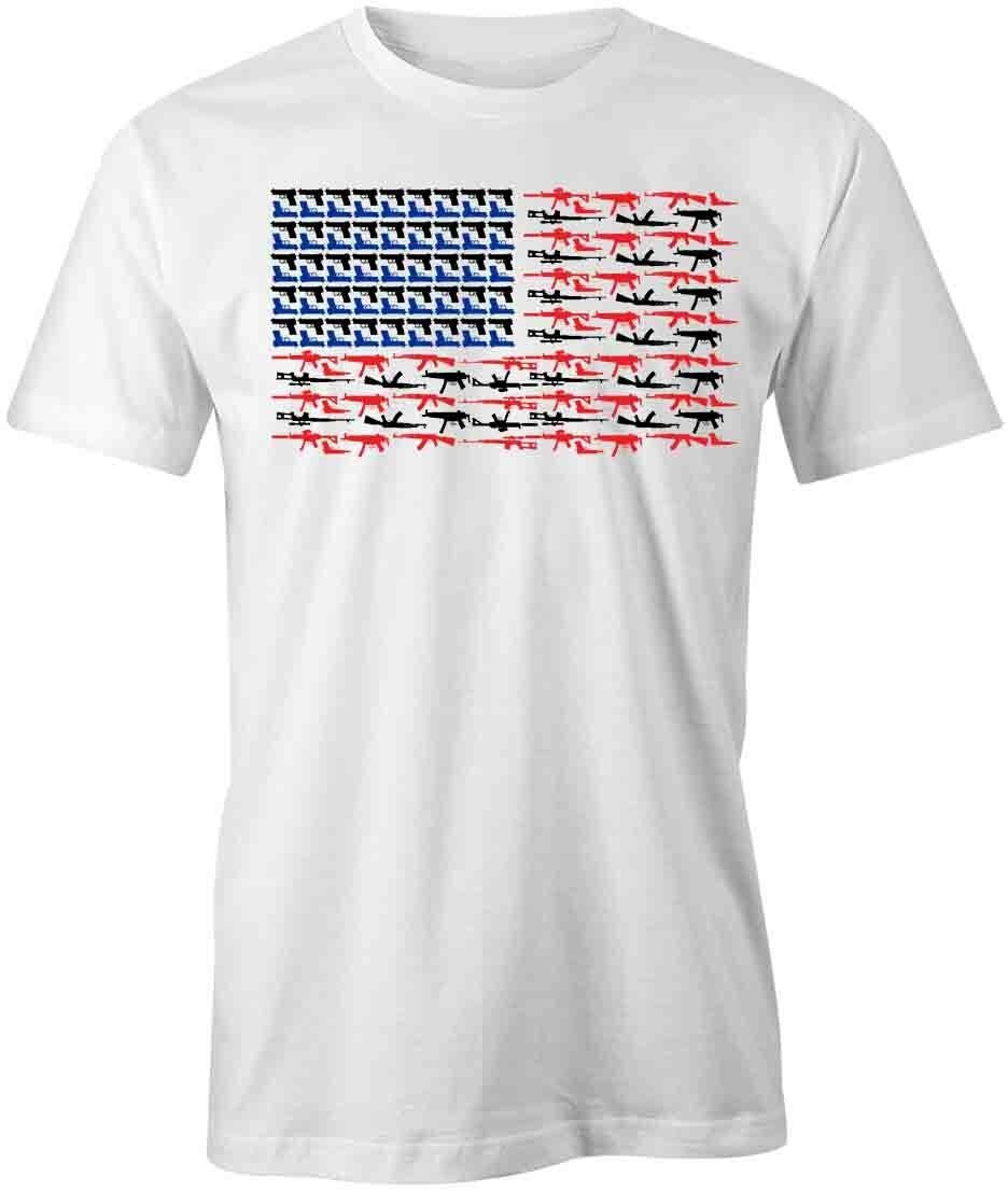 AMERICAN FLAG GUN TShirt Tee Short-Sleeved Cotton POLITICAL CLOTHING S1WCA547 S