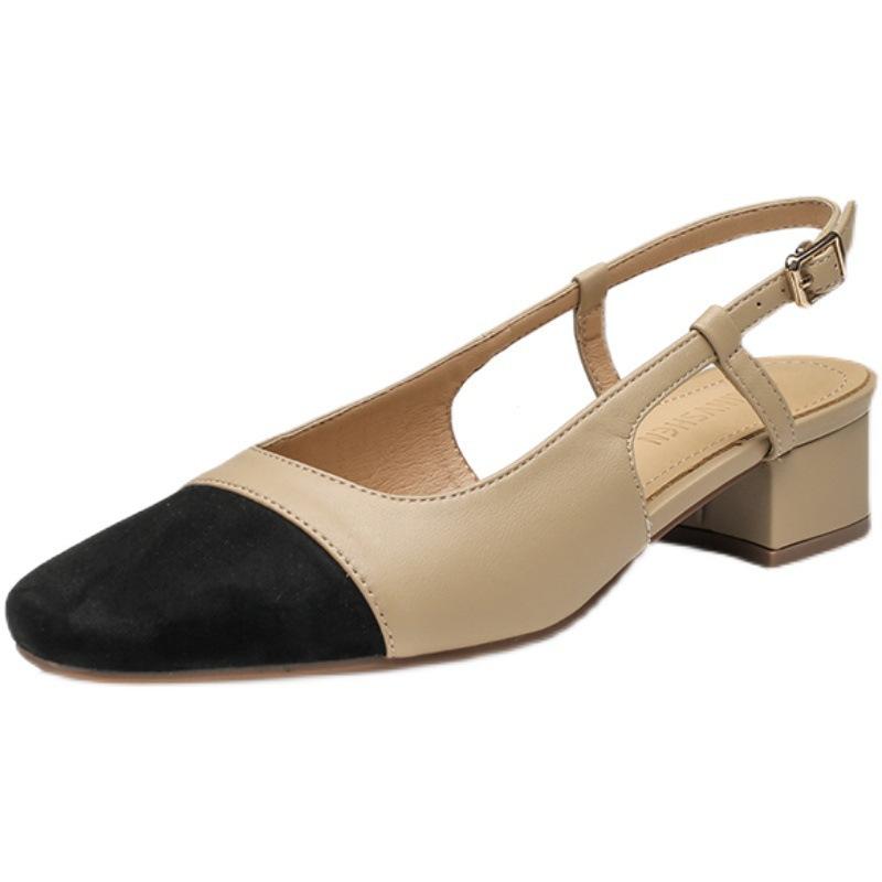 New 2025 Summer Women's Sandals Elegant Medium Heel Toe Mules Comfortable Office Women's Shoes Buckle Heels Dress Shoes