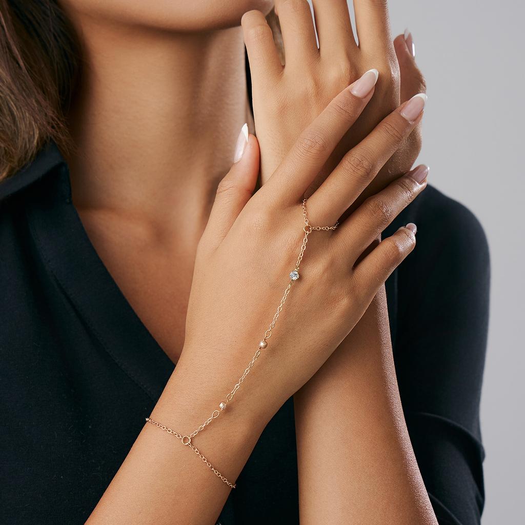 Simple Diamond-Encrusted Thin Chain Stacked Finger Bracelet, Cold Wind Metal Snake Bone Chain, Back Chain.