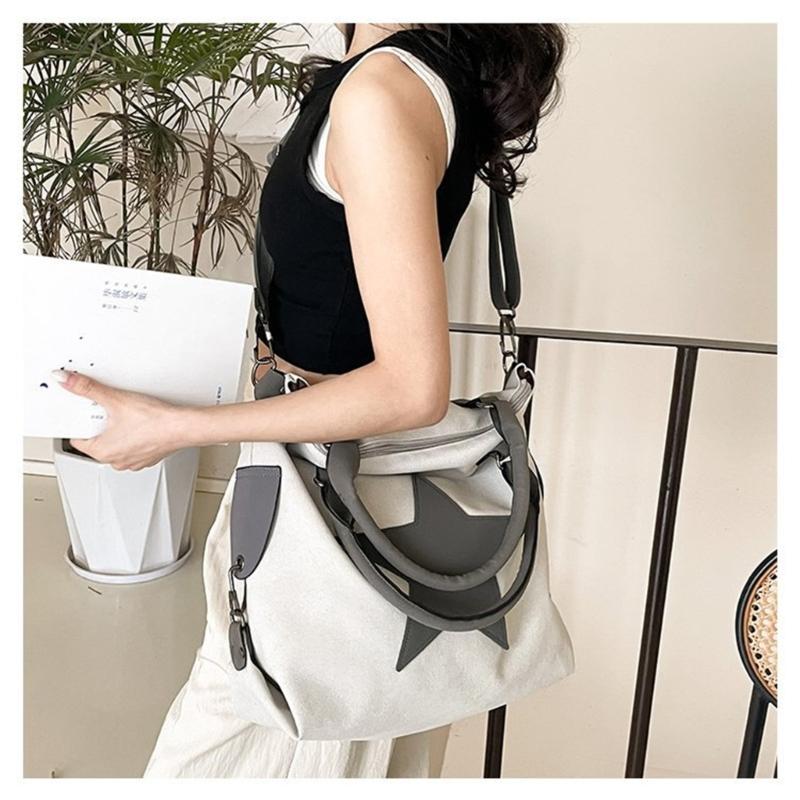 Womens Star Shoulder Bag Canvas Handbags Large Capacity Crossbody Bag Aesthetic Messenger Bag Fashion Satchels Bag