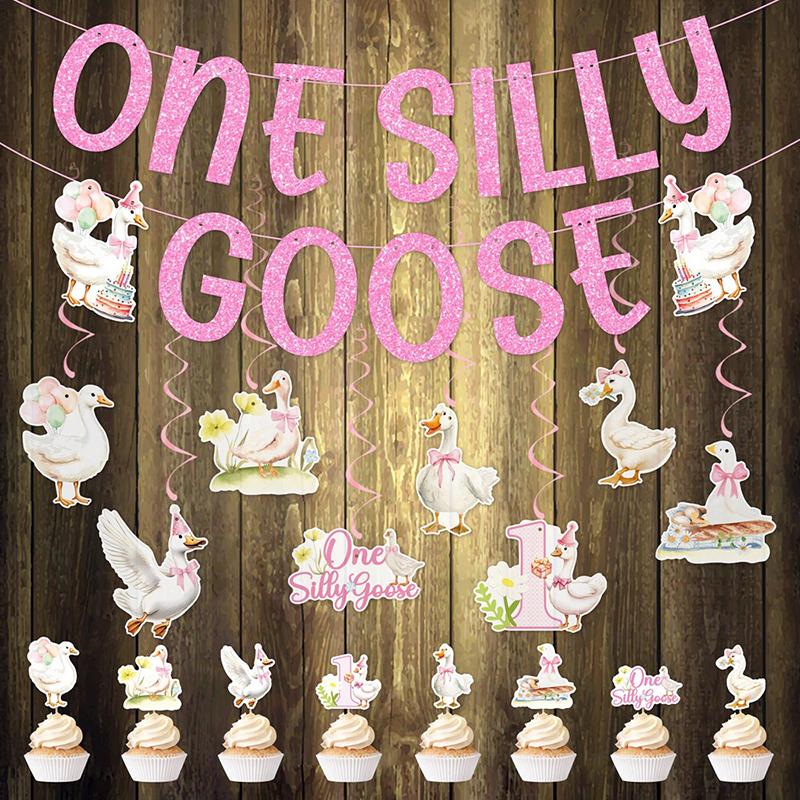 White Swan Birthday Decoration Banner Whirlpool Hanging Decoration Paper Cup Cake Top Decoration Party Decoration Supplies