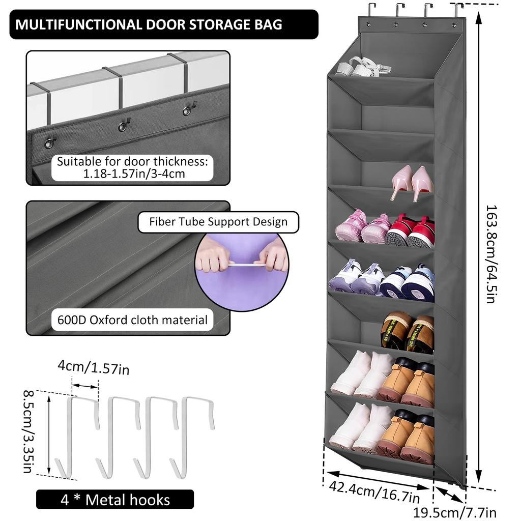 Over The Door Shoe Rack Large Capacity Hanging Shoe Rack Organizer Breathable Slippers Organizer Shoe Storage for Bedroom Closet