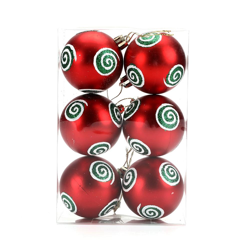 6Pcs 6CM Christmas Glitter Ornament Balls Plastic Red Christmas Ball Pendants Hanging Gold Christmas Tree Decoration for Home