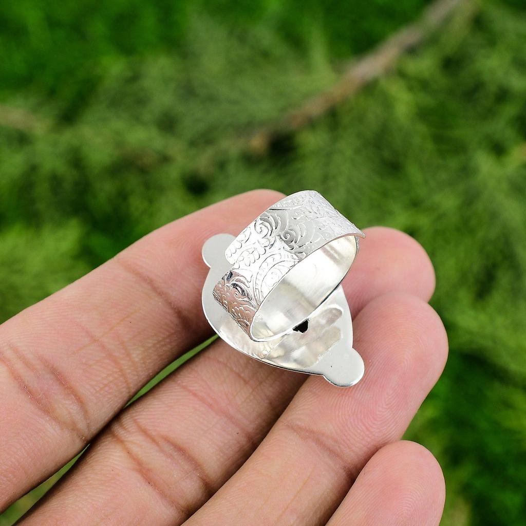 Natural Orthoceras Fossil Multi Stone Adjustable Ring 925 Silver For Women