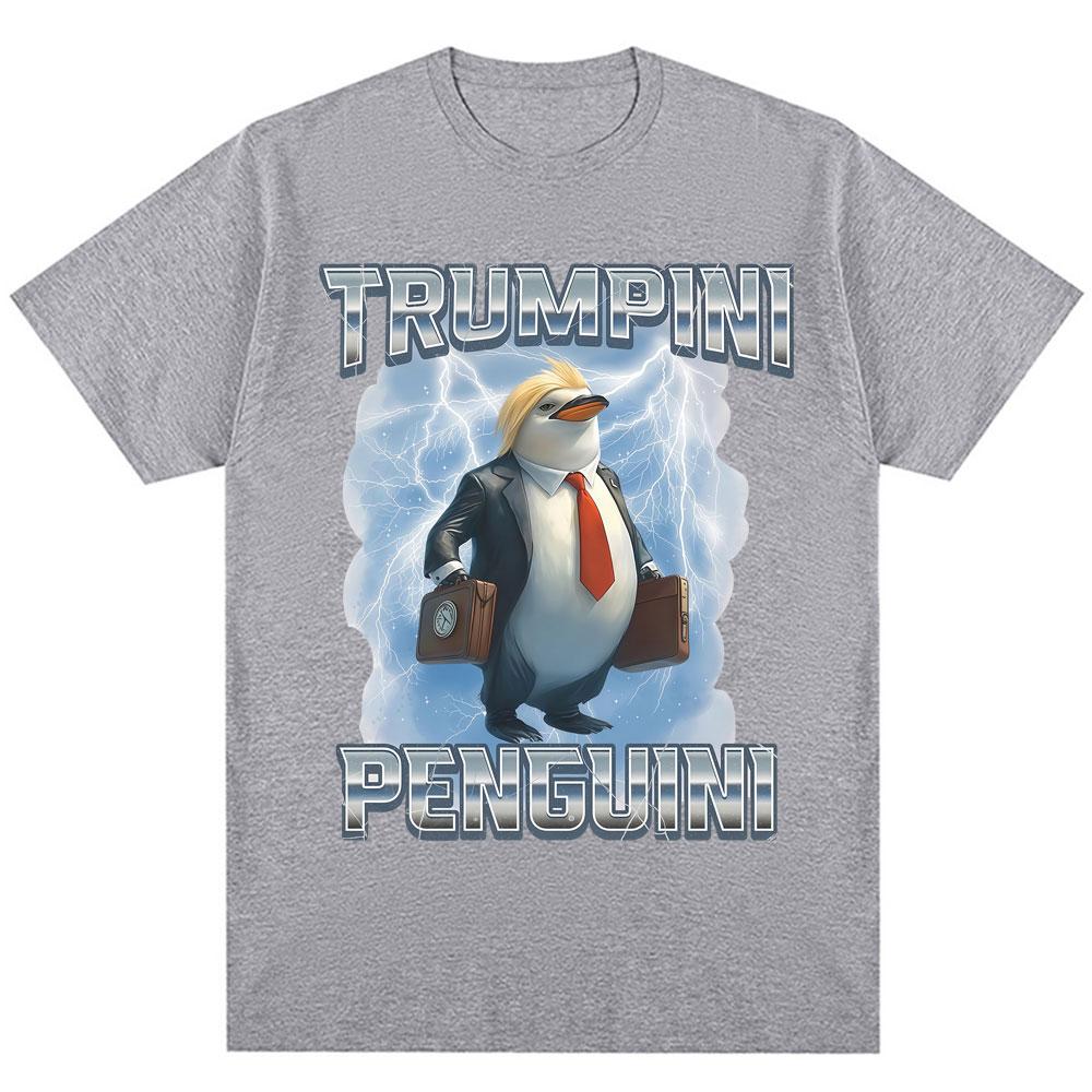 Funny Trumpini Penguini Meme Print T Shirt Italian Brainrot Humor Trendy Short Sleeve Men Women Loose Cotton T-Shirts Streetwear