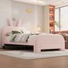 90x200cm Rabbit Shape Velvet Fabric Children Bed with Headboard 2 Drawers Ergonomic Design Strong Wood Slat Support Bed Home Furniture