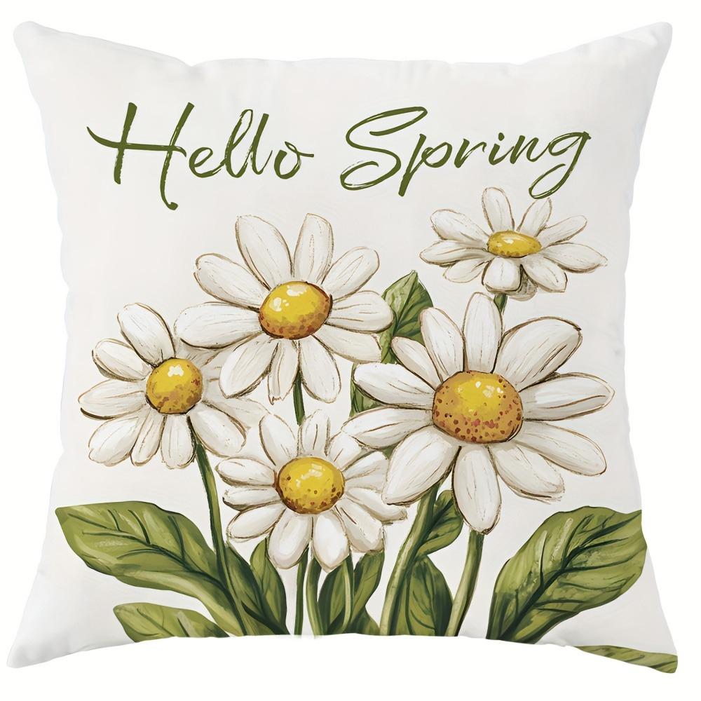Spring-inspired Daisy Pillow Cover: Fresh Blooms, Heartfelt Quotes for Home and Family, Sofa Cushion Cover, Room Decoration
