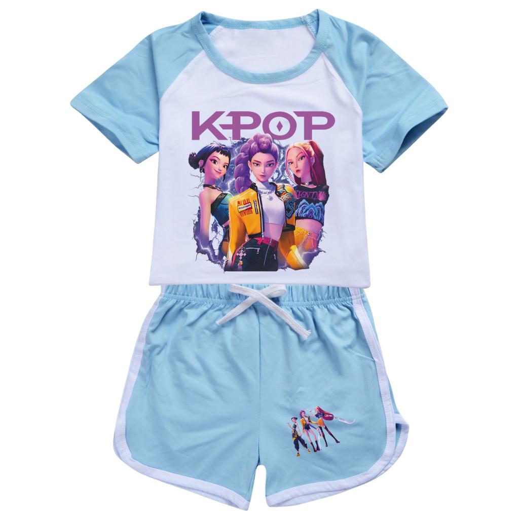 5112 Kids Girls POP Rumi Zoey Mira Print T-shirt Shorts Sport Tracksuit Clothes Set