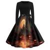 Women's Halloween Print Round Neck Dress, Vintage Casual Swing Dress for Party