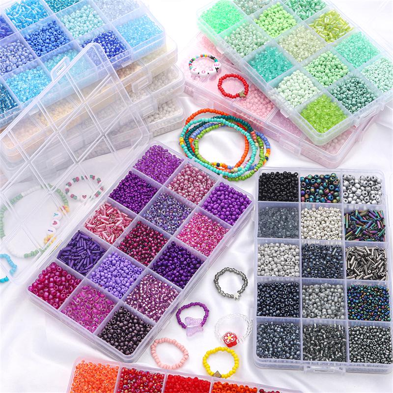 8/10/12/15 Grid Box: Seed Beads, Sequins, Imitation Pearls for DIY Necklaces & Phone Chains