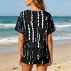 Women’s Casual Printed Henley Button Neck Short Sleeve Cotton Linen Shirt with Chest Pocket and Relaxed Fit for Everyday Wear