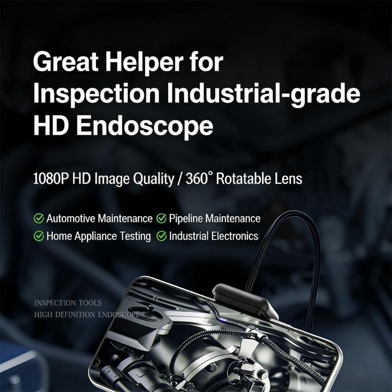 Industrial Endoscope With 1080P High Resolution Camera For Vehicle Maintenance And Pipe Inspection Flexible Tube With LED Lighting