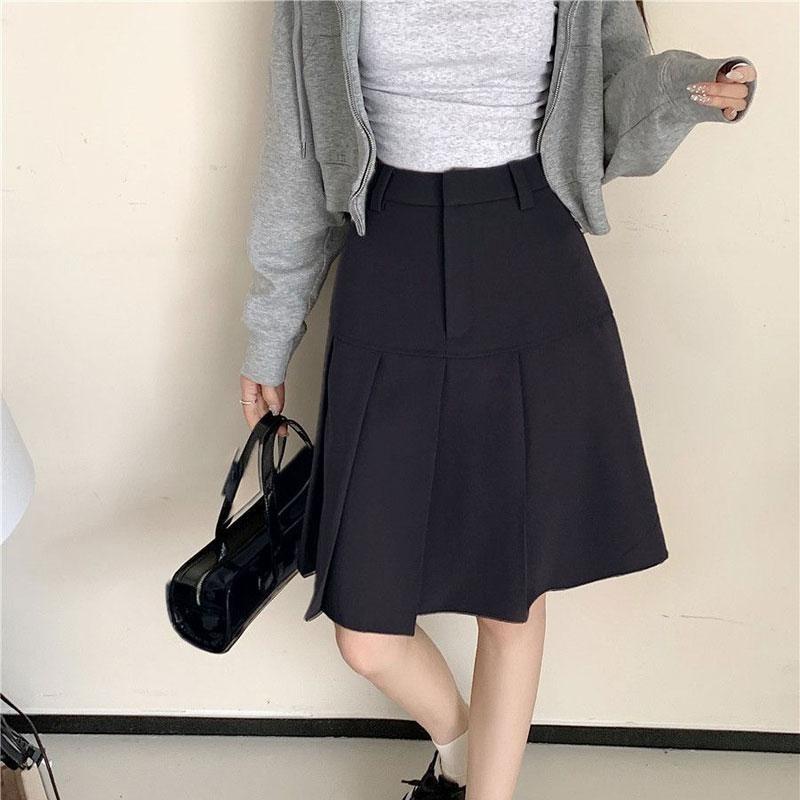 Women's High Waisted Pleated A-Line Midi Skirt