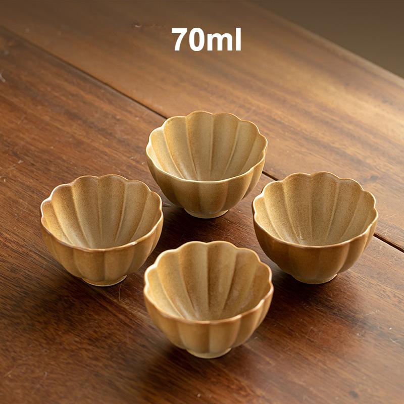 Rough Plain Pottery Petal Tea Cup Creative Ceramic High-grade Kung Fu Tea Mug Set Personal Stove Boiling Gongfu Teacup Teaware