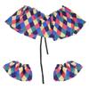 Colorful Checkered Clown Role Play Accessories Including Fake Collar and Wrist Cuffs Sleeves For Halloween Costume Event