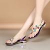 JIMITU Sandali Estivi Nuovi in Pelle da Donna Sandali con Strass a Tacco Basso Fondo Piatto Clip-Toe Tacco Spesso Fiori Sandali di Lusso Regalo
